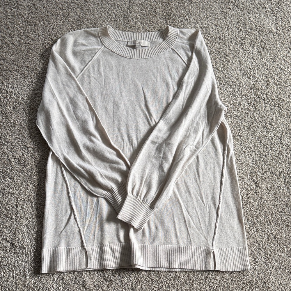 LOFT Off-White Ribbed Sweater - Picture 2 of 3